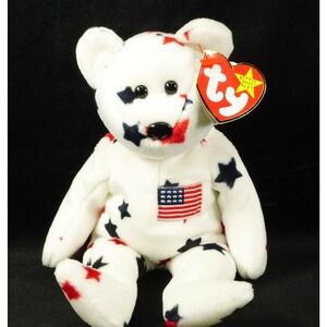 Vintage Ty Beanie Baby GLORY Birthday July 4th‎ 1997 w/ Plastic Display Case